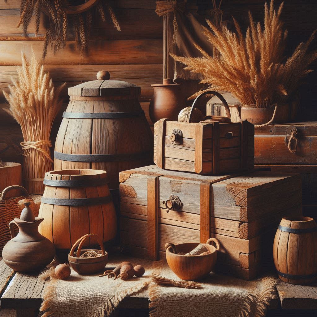 ظروف چوبی روستیک در دکوراسیون روستایی